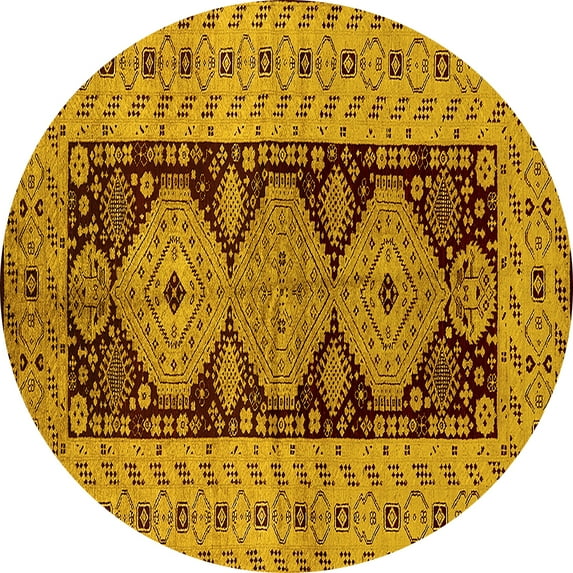 Ahgly Company Indoor Round Oriental Yellow Traditional Area Rugs, 7' Round
