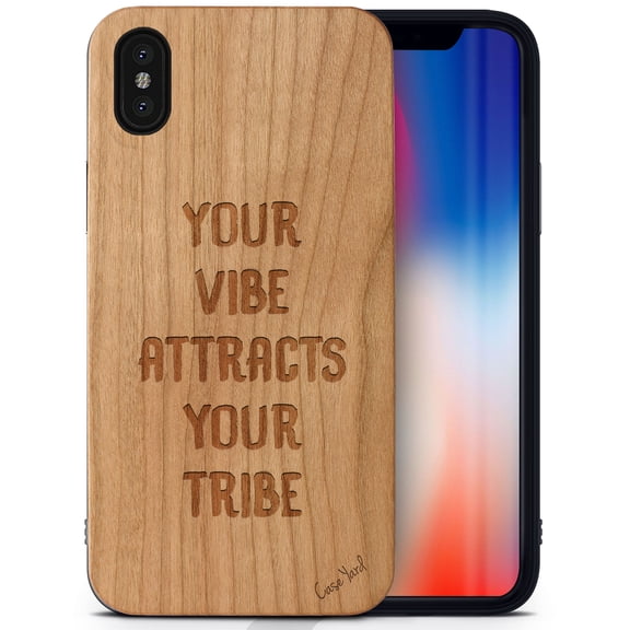 Case Yard Wooden Case Outside Soft TPU Silicone Slim Fit Shockproof Wood Phone Cover for Girls Boys Men and Women Supports Wireless Charging Vibe Attracts Tribe Design case for iPhone-XS-Max