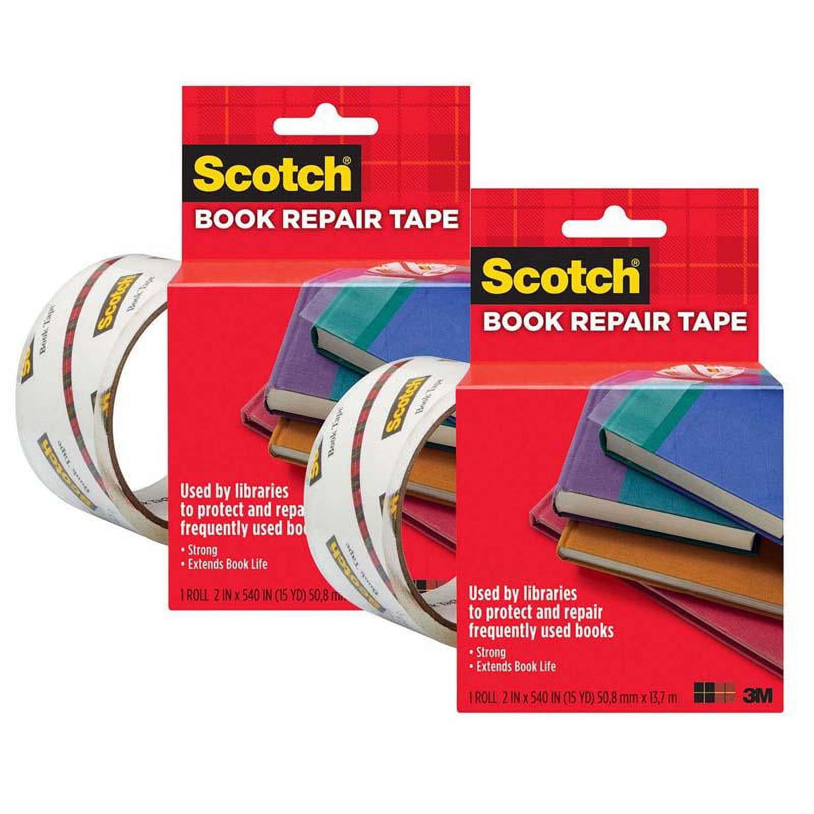 Scotch Book Tape, 2 in x 15 yd Per Roll, 2 Rolls