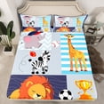 thumbnail image 2 of Homewish Kawaii Zoo Animal Bed Sheets for Kids, Lion Zebra Giraffe King Sheets, Cartoon Patchwork Sheet Set, Ultra Soft Bedroom Decor, 4pcs, 2 of 7