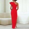 thumbnail image 6 of BLTIBY Womens Maxi Dress One Shoulder Ruched Ruffle Sleeveless Wrap High Slit Bodycon Wedding Guest Cocktail Party Dresses Red S, 6 of 9