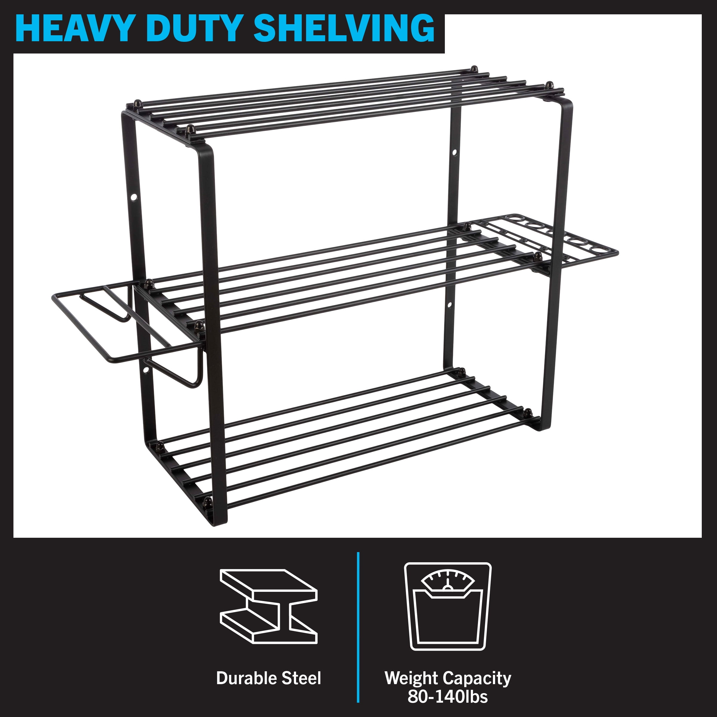 Stalwart Power Tool Organizer - 4-Tier Garage Shelving - 140lb Max Capacity