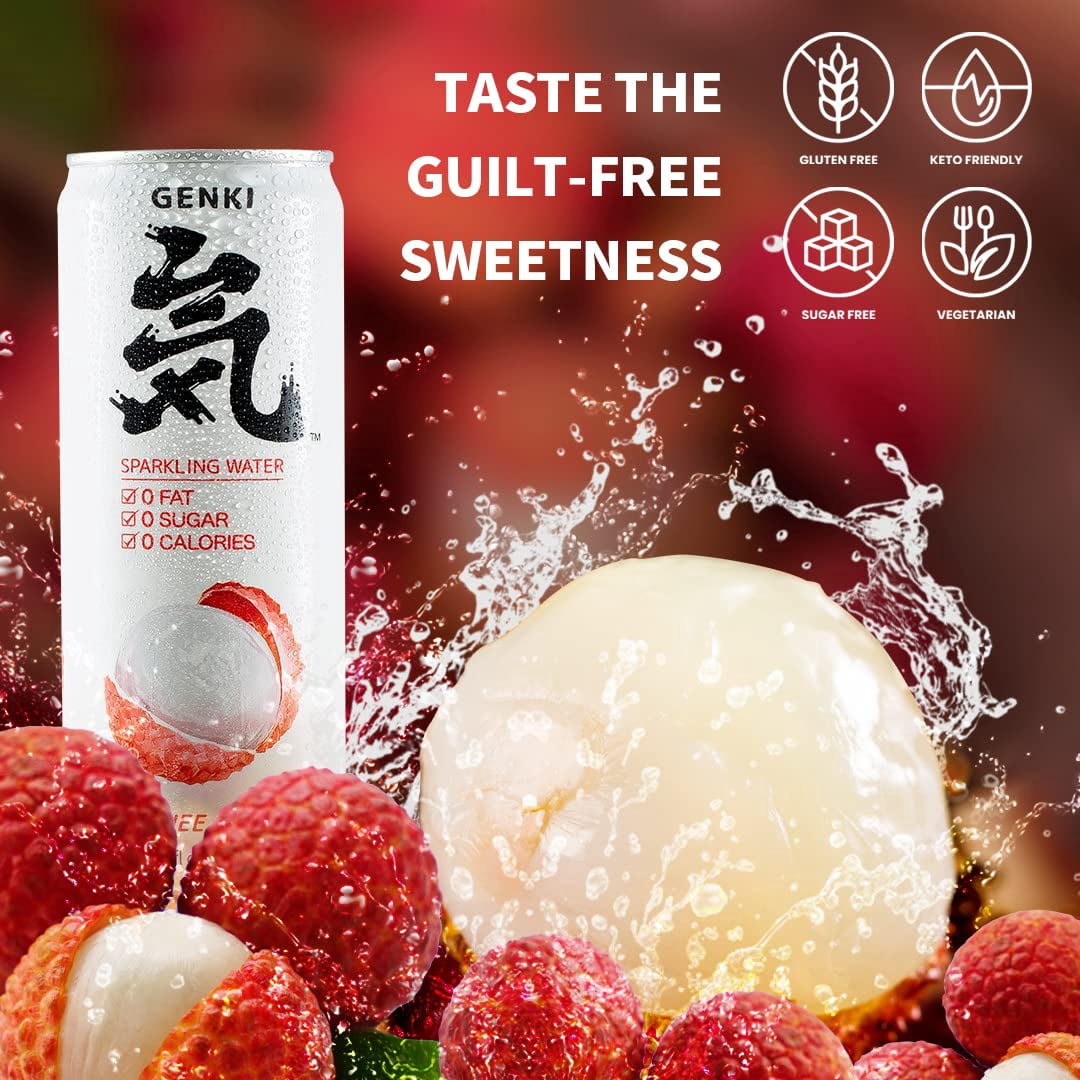 Genki Forest Lychee Fizzy Sparkling Water, 11.15 fl oz, Gluten-Free, Dairy-Free