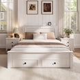 thumbnail image 3 of HSUNNS Full Size Bed Frame with Minimalist Headboard, Farmhouse Bedroom Furniture, Strong Wood Slats Support, Platform Bed with Storage Chest with 2 Drawers, No Box Spring Needed, Pure White, 3 of 12