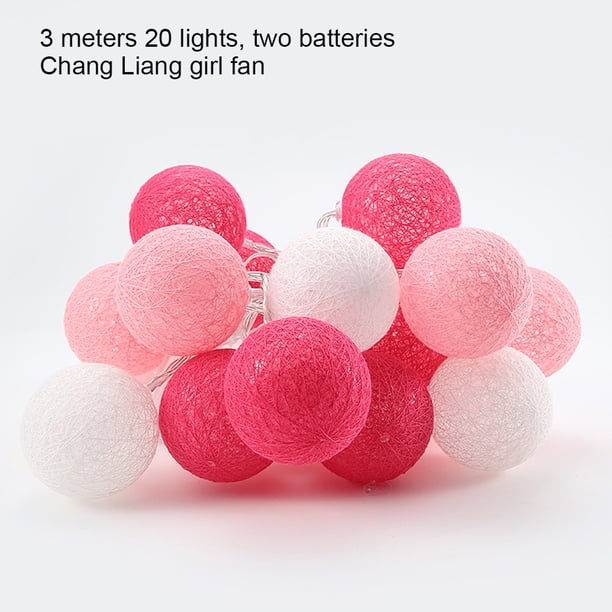 Lámpara de cadena colgante de luz de cadena de decoración de algodón de bola de luz para fiesta de boda, 2 pilas, iluminación, rosa tholdsy HA006257-02