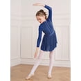 thumbnail image 3 of iiniim Kids Girls Shiny Rhinestones Long Sleeve Mesh Splice Figure Ice Skating Leotard Dress Navy Blue 12, 3 of 7