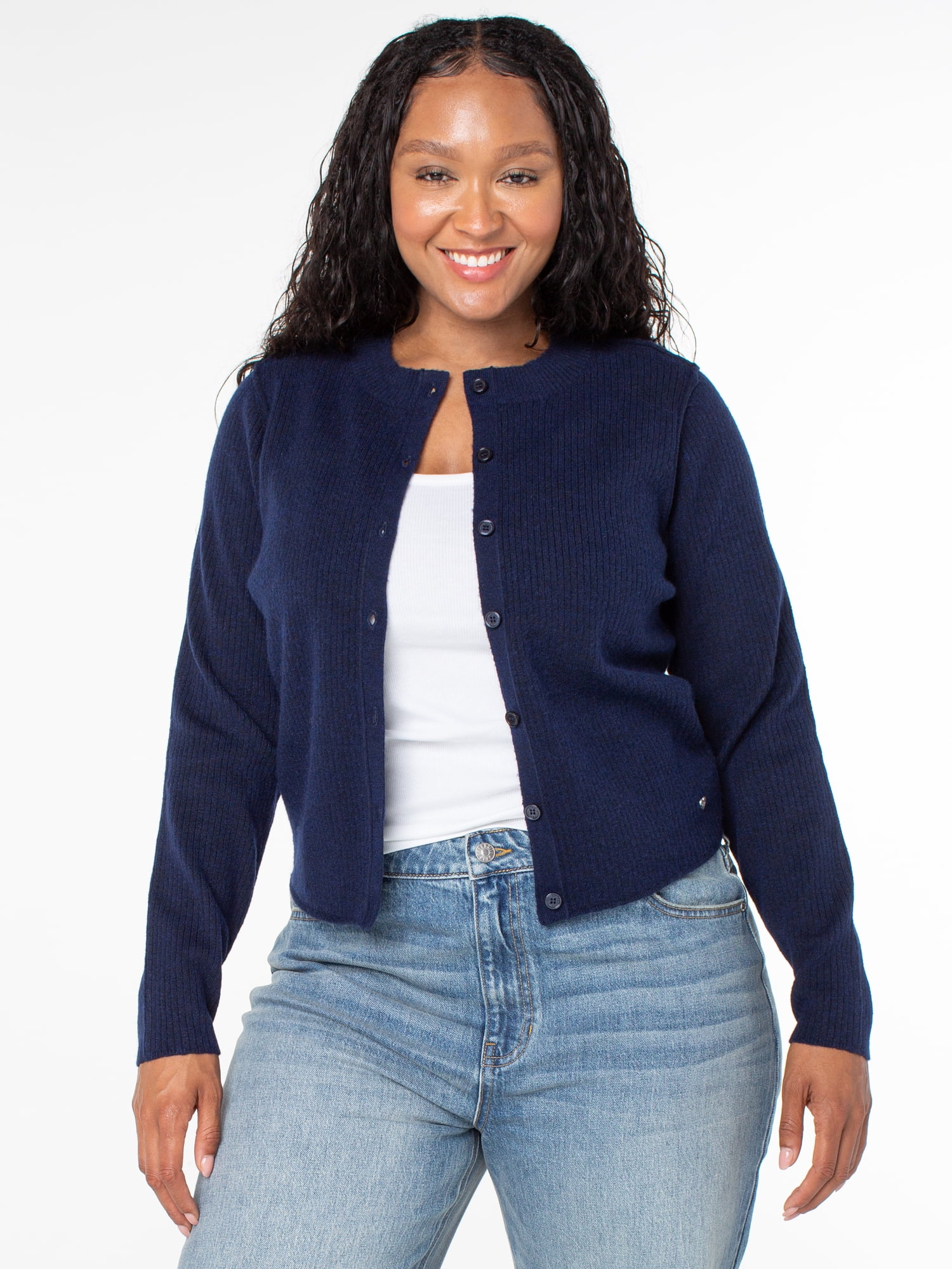 Celebrity Pink Women's and Women's Plus Mockneck Button Front Cardigan, Sizes XS-4X