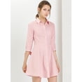thumbnail image 2 of Unique Bargains Femmes Col 3/4 Manches Bouton vers le Bas de Coton Skater Chemise Robes, 2 of 2
