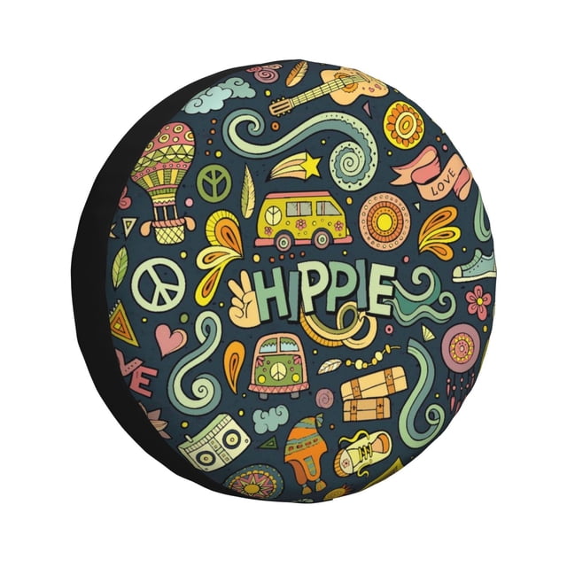 Balery Colorful Hippie Cubiertas para Neumáticos - Protector Resistente para Neumáticos de Camioneta, SUV, Remolque, Camper y RV-14 inch