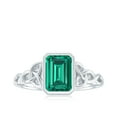thumbnail image 4 of Rosec Jewels Created Emerald Solitaire Ring with Diamond for Women - Celtic Knot Ring (6X8 mm), 14K White Gold, US 7.00, 4 of 9
