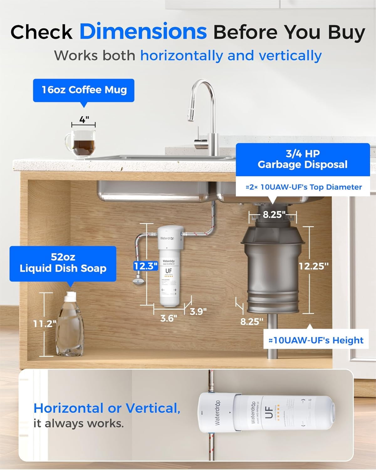 Waterdrop 10UAW-UF 0.01 μm Ultra Filtration Under Sink Water Filter System, 1 Year, Reduces Lead, Chlorine, Bad Taste & Odor
