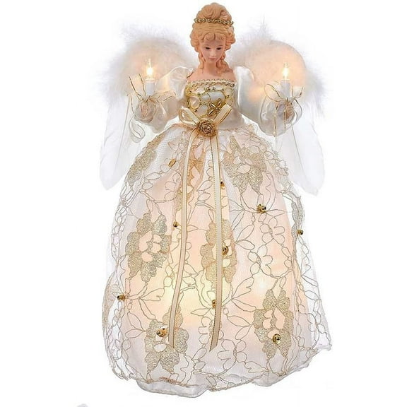 Kurt S. Adler Ivory and Gold Angel Treetop, UL 10-Light 12-inch