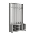 thumbnail image 2 of 38" Wide Bedroom Hall Tree - Smoke Grey Modern Style Bench With Shoe Storage 4 For Shoes, 2 Boots/bags Hooks Coats Extra Top Shelf Design & Strong Coat Hangers Added Area, 2 of 3