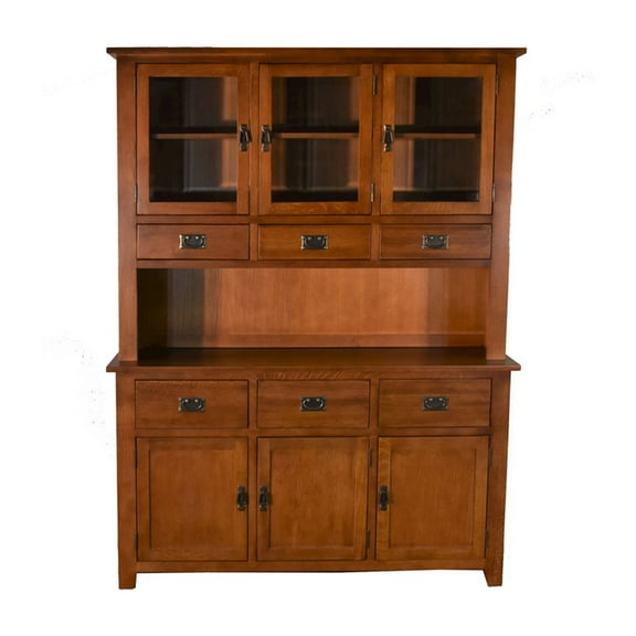 Crafters and Weavers Arts and Crafts 6-Drawer Solid Wood China Cabinet in Cherry