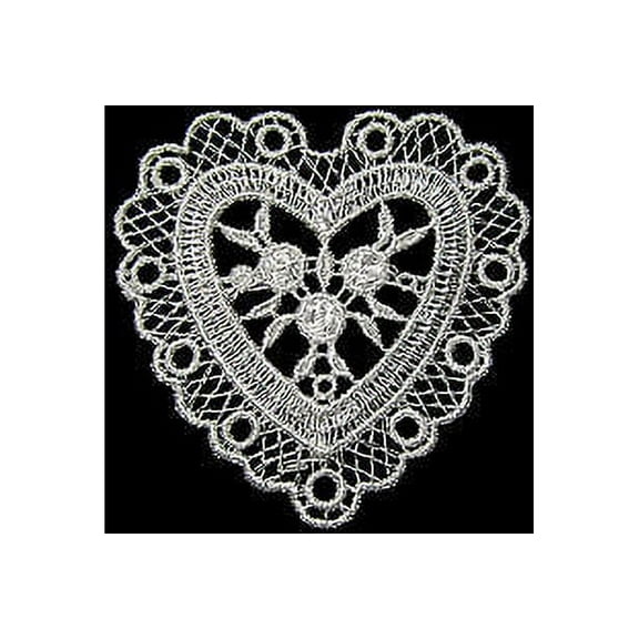 Kiddo 2.75" x 2.5" White Heart 3 PCS Venice Lace Applique Patch Motif Sewing
