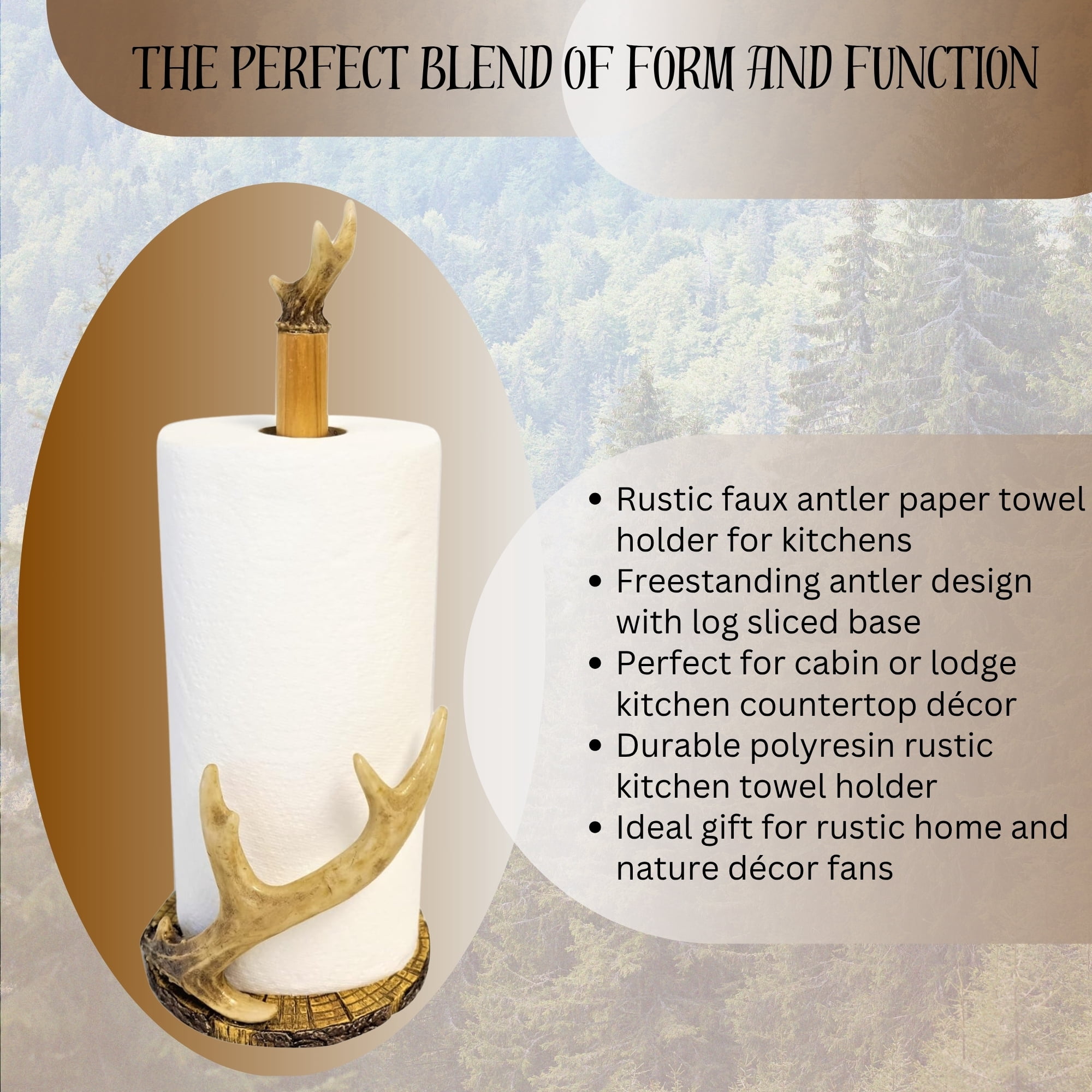 Rustic Free Standing Faux Deer Antler Paper Towel Holder Hunting Cabin Log Decor