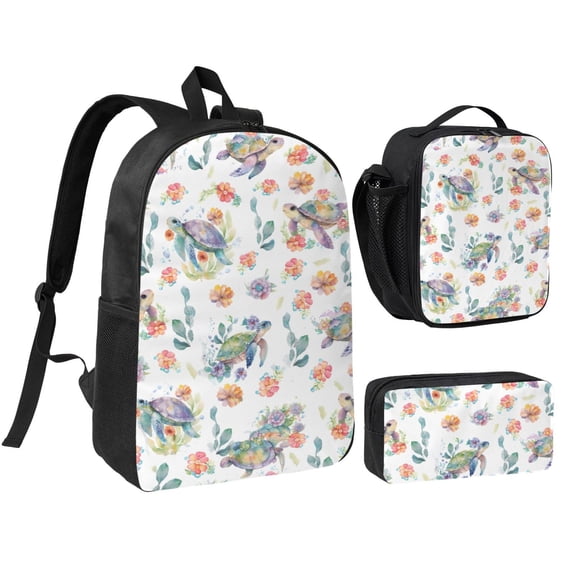Sea Turtle Backpack Set 3pc ，Backpack with Lunch Bag and Bag 17 Inch