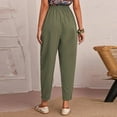 thumbnail image 3 of QLEICOM Womens Slacks Women's Wrinkle Free Relaxed Fit Straight Leg Pants Fashion Elastic Waist Pure Straight Leg Cotton Linen Cropped Pocket Trousers Wide Leg Pants Relaxed Fit Trousers Green L, 3 of 6