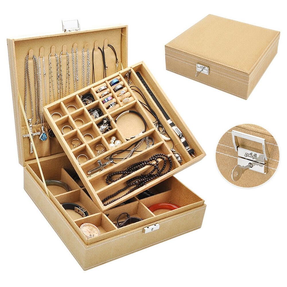 TwoLayer Lint Large Jewelry Box Organizer Display Storage case with