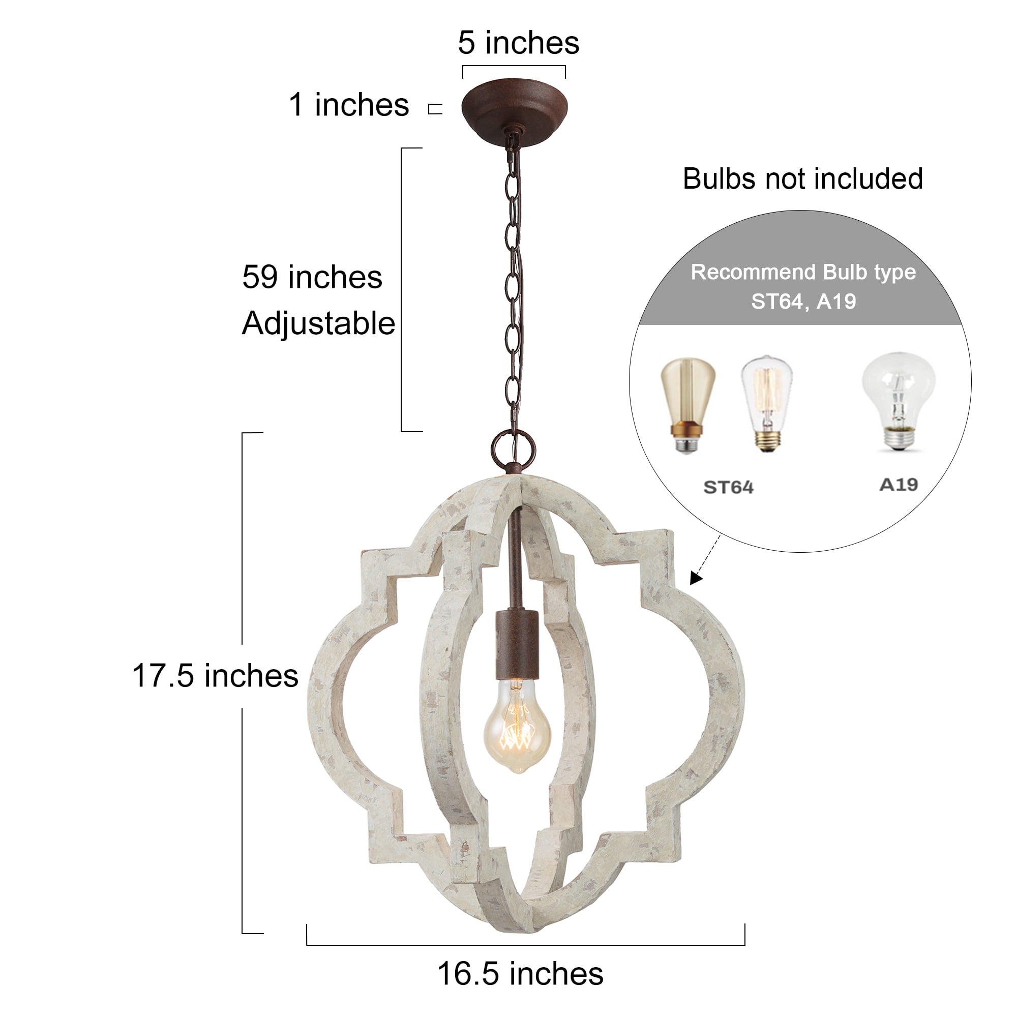 LNC 1-Light Farmhouse Wood Chandelier Pendant Light with Antique White Finish for Dining Room
