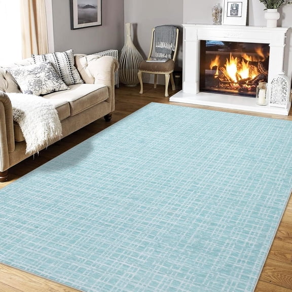 Washable Checkered Area Rugs 5' x 7', Throw Carpet for Bedroom Living Room Entrance Laundry Bathroom Plaid Modern Farmhouse Rug, Mint Green