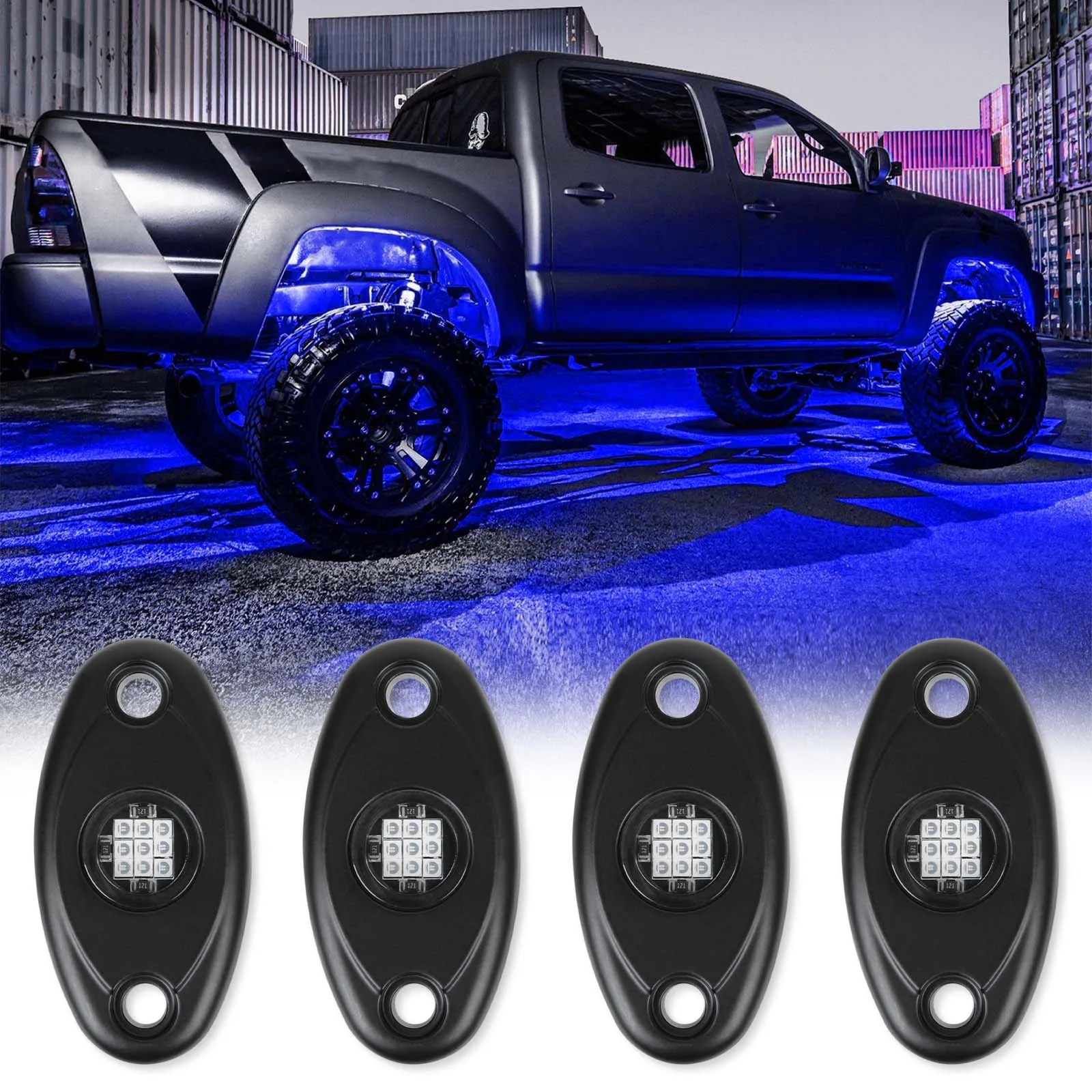 4Pods Rock Lights Kit Car Atmosphere Lamp for Offroad Truck SUV 4x4 ATV Boat LED Underglow Trail Rig Lights