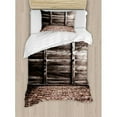 thumbnail image 3 of Rustic Home Decor Queen Size Duvet Cover Set, Aged Cracked Striped Oak Boarded Plank Wall Back and Dated Brick Floor Picture, Decorative 3 Piece Bedding Set with 2 Pillow Shams, Brown, by Ambesonne, 3 of 3