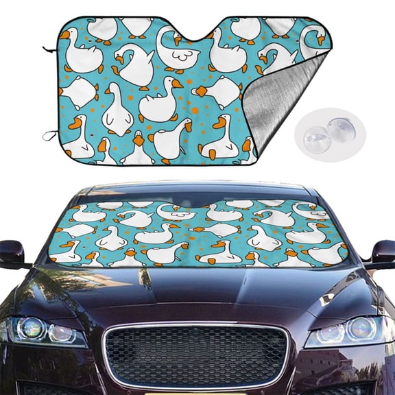 Picia Cartoon Funny Goose Curved Windshield Sunshade Accordion Folding Style Auto Shade for Car Truck SUV Van Blocks UV Ray Sun Visor Protector -