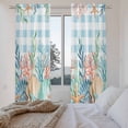 thumbnail image 3 of Nautical Coastal Kitchen Curtain for Berdoom Living Room Cafe 72 Inch Length, Summer Beach Shell Coral Seaweed Blue Plaid Tiers Curtains Light Filtering Drapes Window Treatment 2 Panels 52"Wx72"L, 3 of 8