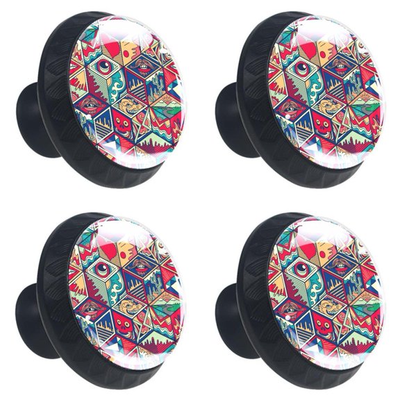4 Pcs Geometry Chinese Knobs for Kitchen Cabinet Cupboard Dresser Bookcase Drawer Pulls Handles Round Home Decor