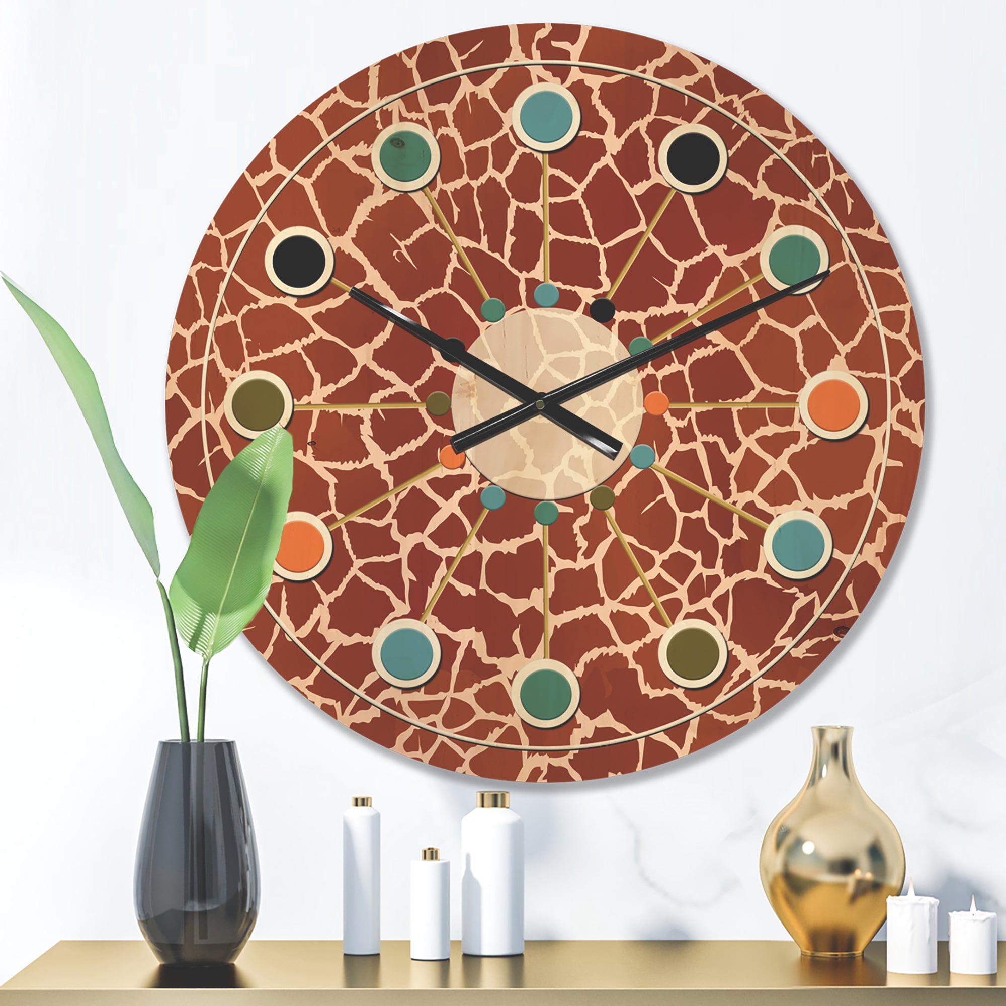 Designart 'Leopard Fur Safari Pattern I' Mid-Century Modern Wood Wall Clock