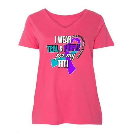 

Inktastic Suicide Prevention I Wear Teal and Purple for My Titi Women s Plus Size V-Neck
