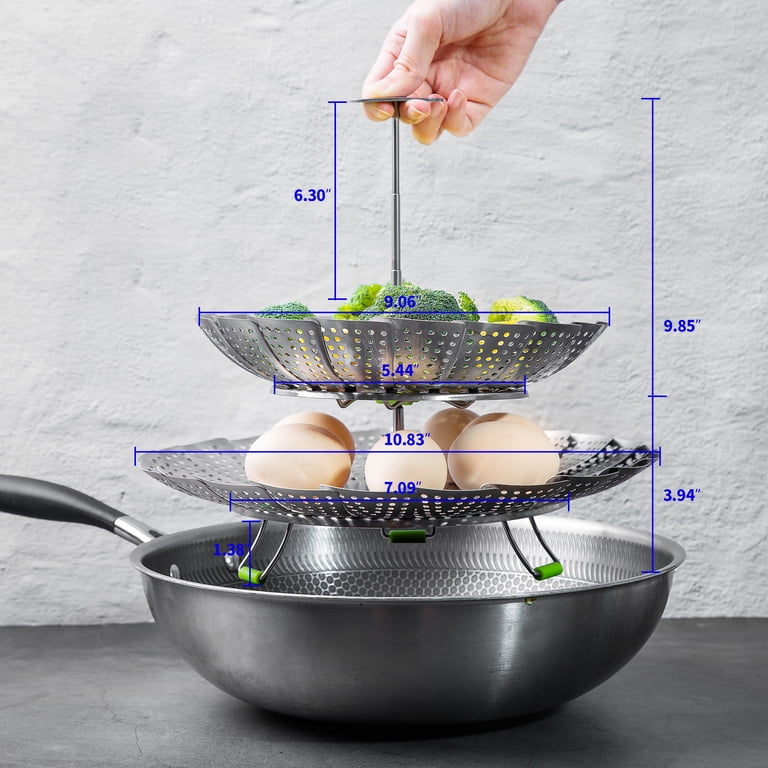 Double Layer Stainless Steel Steamer Basket - Expands To Fit Pots, Collapsible For Storage