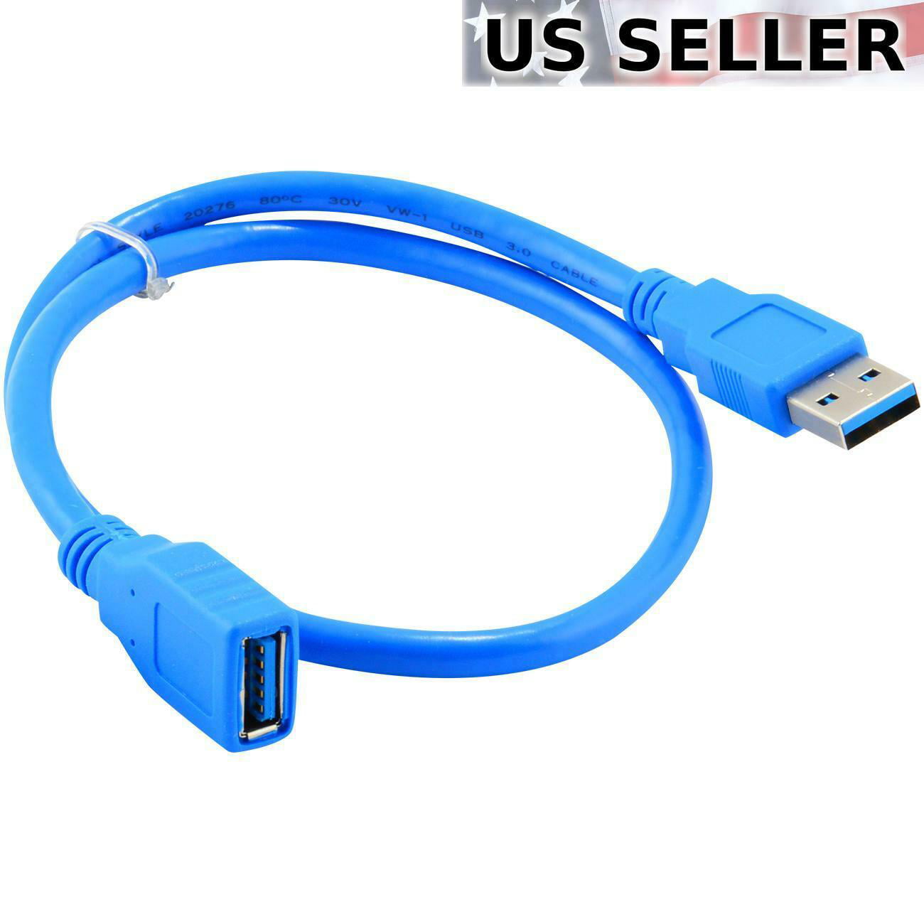 USB 2.0 Type A Female to USB A Female Cord Adapter Data Extension Cable Blue 1FT 
