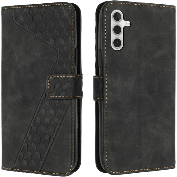 Case for Samsung Galaxy A15 5G Case, Premium PU Leather Wallet Case Card Holder Kickstand Magnetic Closure Plaid Design Flip Folio Protective Phone Cover for Galaxy A15 5G - Black