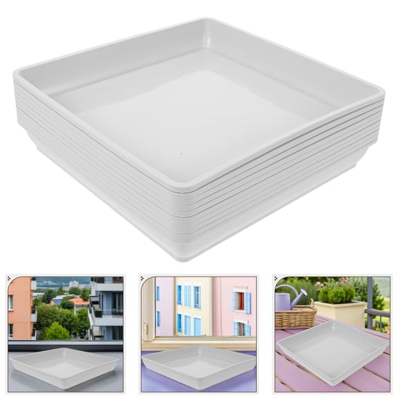 EXHUMKY 10Pcs Square Plastic Plant Saucer White Leakproof Drip Tray for Indoor Flower Pot Holder