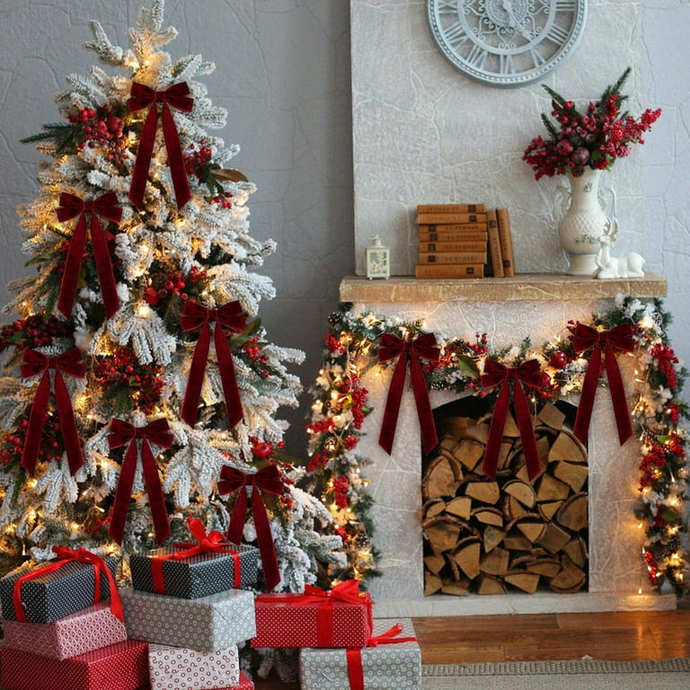 3 Pcs Velvet Bows For Christmas Tree - Red Garland Ribbon Decoration For Holiday Party Wedding Home | Large Decorative Bows For Front Door Wreath | Leroy Merlin