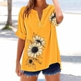 thumbnail image 2 of Charella Women's Short Sleeve Shirts Cuffed Sleeves Tops V Neck Button Sunflower Graphic Tee Casual Fit Clothes (XL, Multicolor 12), 2 of 5