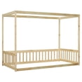 thumbnail image 4 of Canopy Floor Bed, Solid Wood Twin Size Montessori Floor Bed Frame with Safety Guardrails, Low Platform Bed for Boys Girls Adults, Natural, 4 of 7