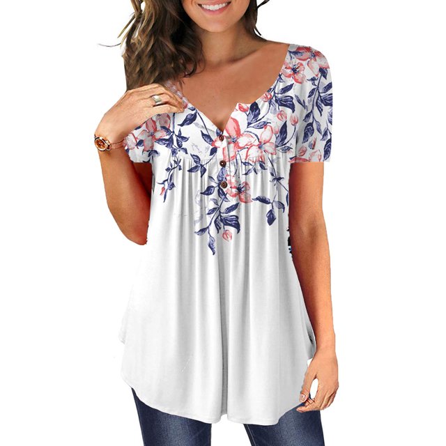 Pntutb Mujeres Verano Impresión Mangas Cortas O-Cuello Camiseta Suelta Blusa tops Pntutb Pntutb-4012