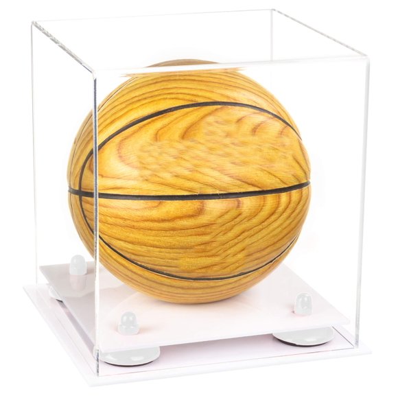 Better Display Cases Clear Acrylic Mini - Miniature (not Full Size) Basketball Display Case with White Risers and White Base (A015-WR)