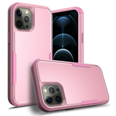 iPhone 12 Pro Case , iPhone 12 Case , [ Pink + Pink ] Shockproof Heavy Duty Armor Protective Phone Cases Hard Rugged Bumper Cover for iPhone 12 / 12 Pro 6.1 inch