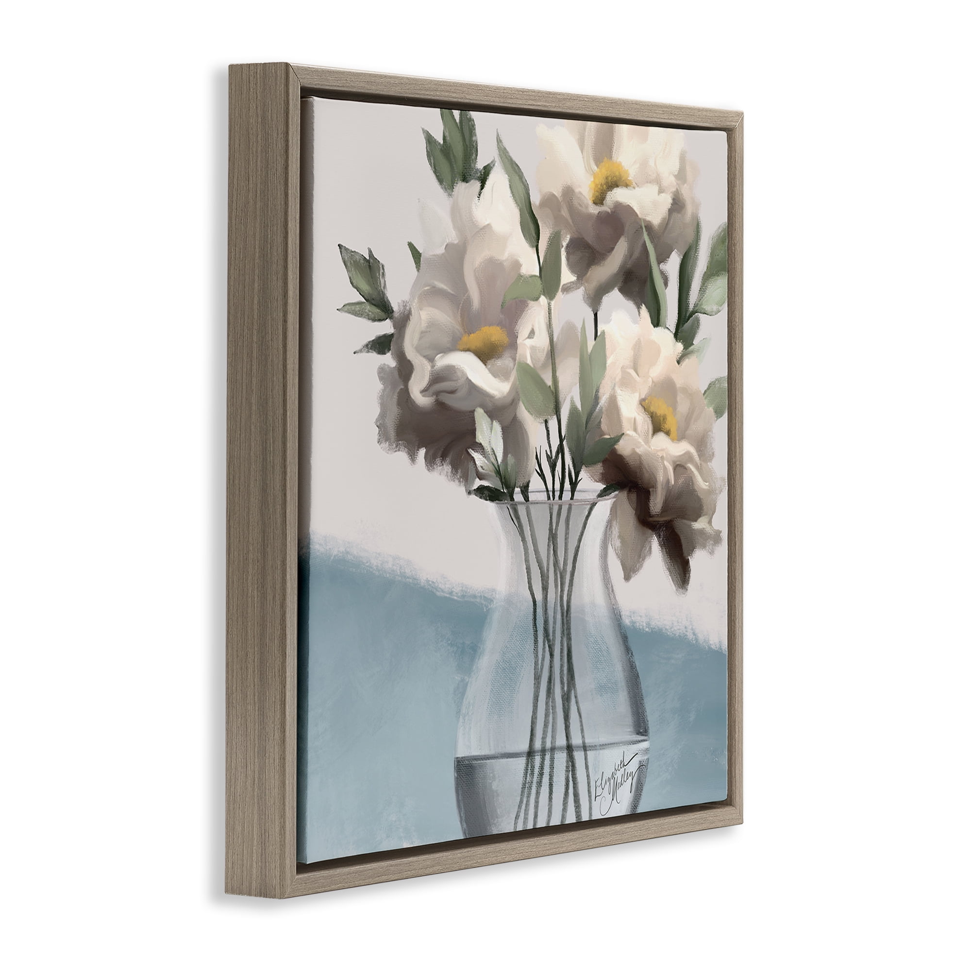 Stupell Industries Sweet Vase Bouquet Plants & Flowers Painting Brown Floater Framed Canvas Art Print Wall Art, 25 x 25