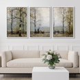 thumbnail image 2 of IDEA4WALL Framed Canvas Print Wall Art Set of 3 Misty Autumn Forest Trees and Golden Leaves Digital Art Wall Decor Abstract Nature Landscape Prints Contemporary Minimal Artwork - White 16"x24"x3, 2 of 5