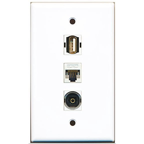 RiteAV - 1 Port USB A-A and 1 Port Toslink and 1 Port Cat5e Ethernet White Wall Plate