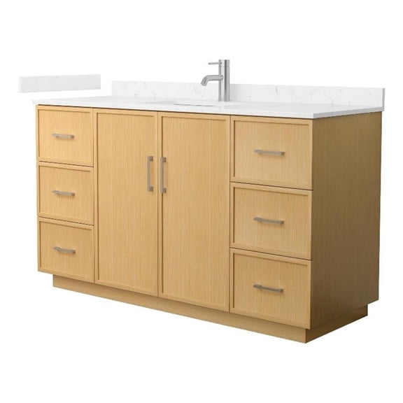 Elan TK 60" Light Oak Single Vanity Carrara Cultured Marble Top & Nickel Trim