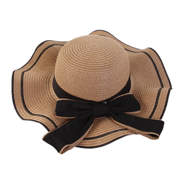 Sombrero de playa tejido para mujer, sombrero de alero grande a la moda para fiestas, vocaciones, regalo de cumpleaños Caqui