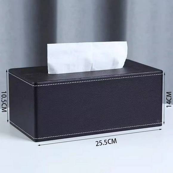 Zhuge Funda para caja de pañuelos, soporte de cuero para pañuelos, servilletas, soporte rectangular para baño, hogar, oficina, 25 x 14 x 10 cm (negro, L)