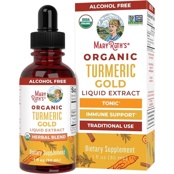 MaryRuth Organics Turmeric Gold Liquid Drops for Digestion and Joint Health, Vegan, Gluten-Free, Dairy-Free Herbal Supplement, 1-Count, 1 fl oz (30 mL)