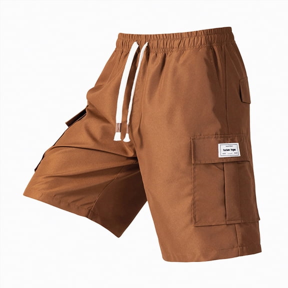 KPOPLK Mens Cotton Linen Shorts Casual Drawstring 7inch Inseam Shorts Stretch Summer Beach Wear Size XL,Coffee
